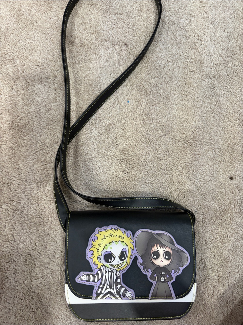 Black Novelty Crossbody Bag with Beetlejuice Characters